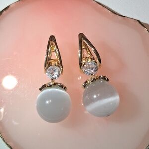14k Gold Plated With Glass Beads & Clear Cubic Zirconia Earrings
